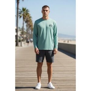 347 Quiksilver Mens Long Sleeve Rash Guard UPF 50 Quick Dry Jade Gray  M